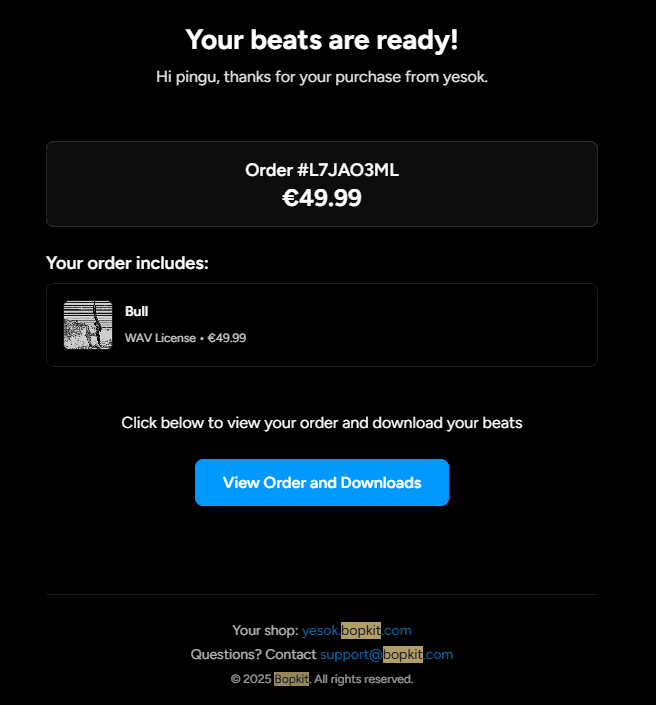 Example of an order confirmation email sent to a buyer