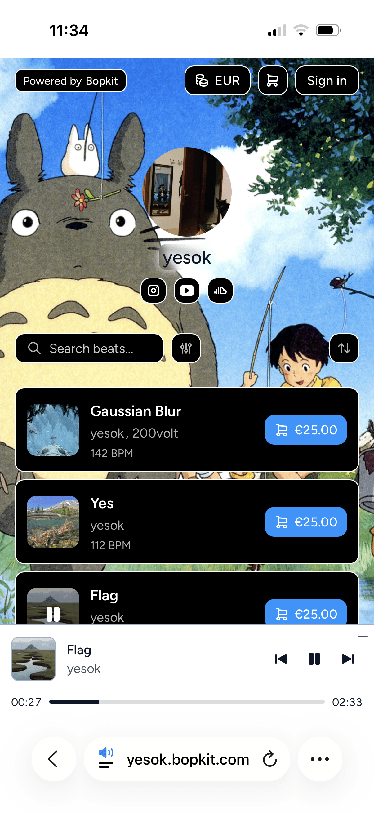 Producer shop on mobile viewport